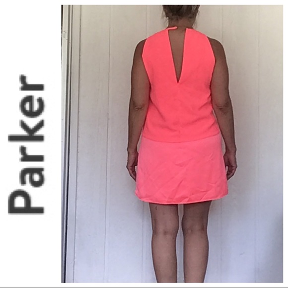 PARKER NEW YORK ORANGE PINK SLEEVELESS SHIFT DRESS SMALL - Picture 5 of 14